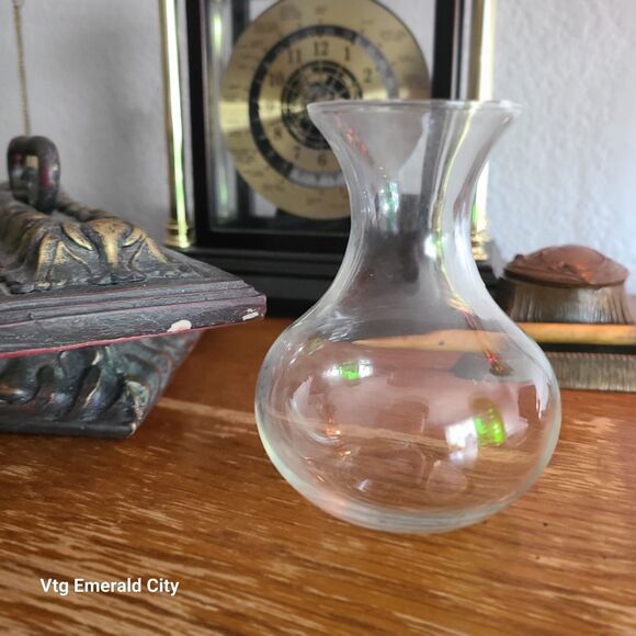 Vtg Clear Mini Vase Fluted Glass Top Opening With Wooden Geometric Base Set Of 2 - Picture 15 of 16